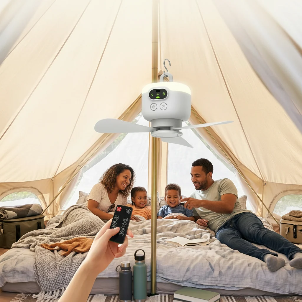 Battery Operated Fan with Light Portable Camping Hanging Fan - Image 6